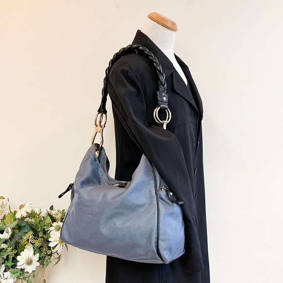 JPK Paris 75 Hobo Braided Handle Nylon Bag Slate Blue - Picture 1 of 13